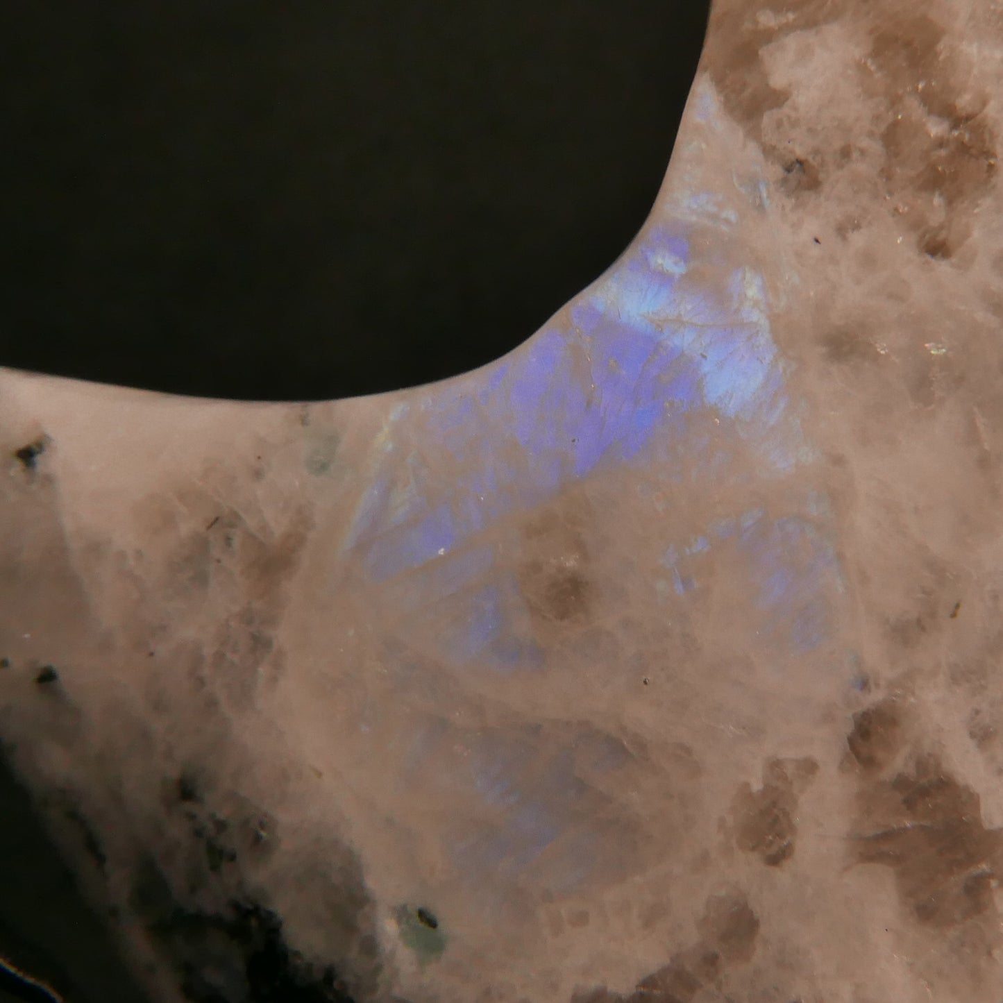 Rainbow Moonstone Moon with Black Metal Stand | Snow Heart Crystals - Online Crystal Shop Canada