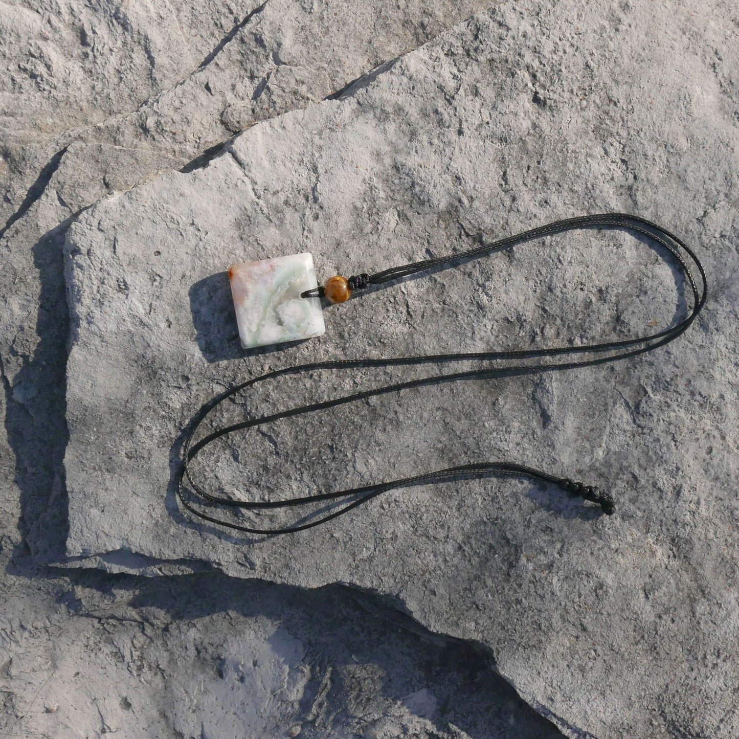 Flower Agate Pendant with Adjustable 1mm Waxed Cord Necklace | Snow Heart Crystals - Online Crystal Shop Canada