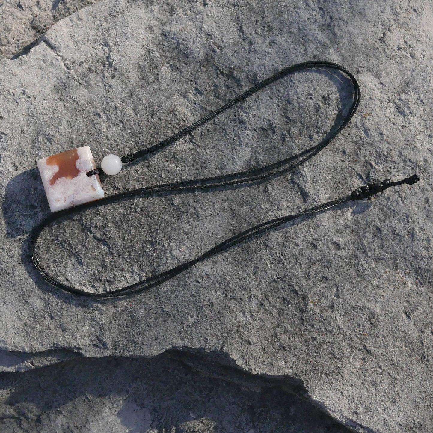 Flower Agate Pendant with Adjustable 1mm Waxed Cord Necklace | Snow Heart Crystals - Online Crystal Shop Canada