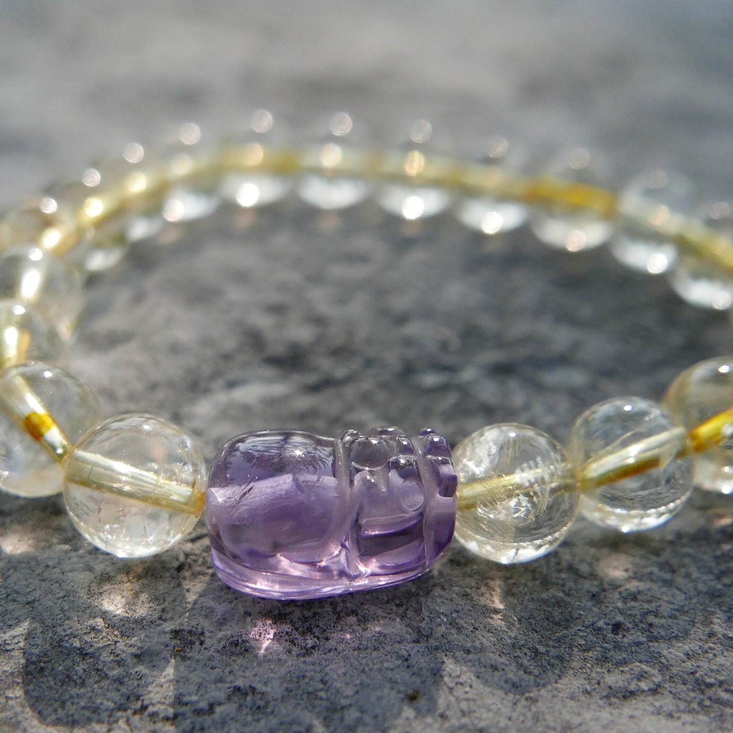 Citrine Bead Bracelet (8-8.5mm) with Ametrine Pixiu | Snow Heart Crystals