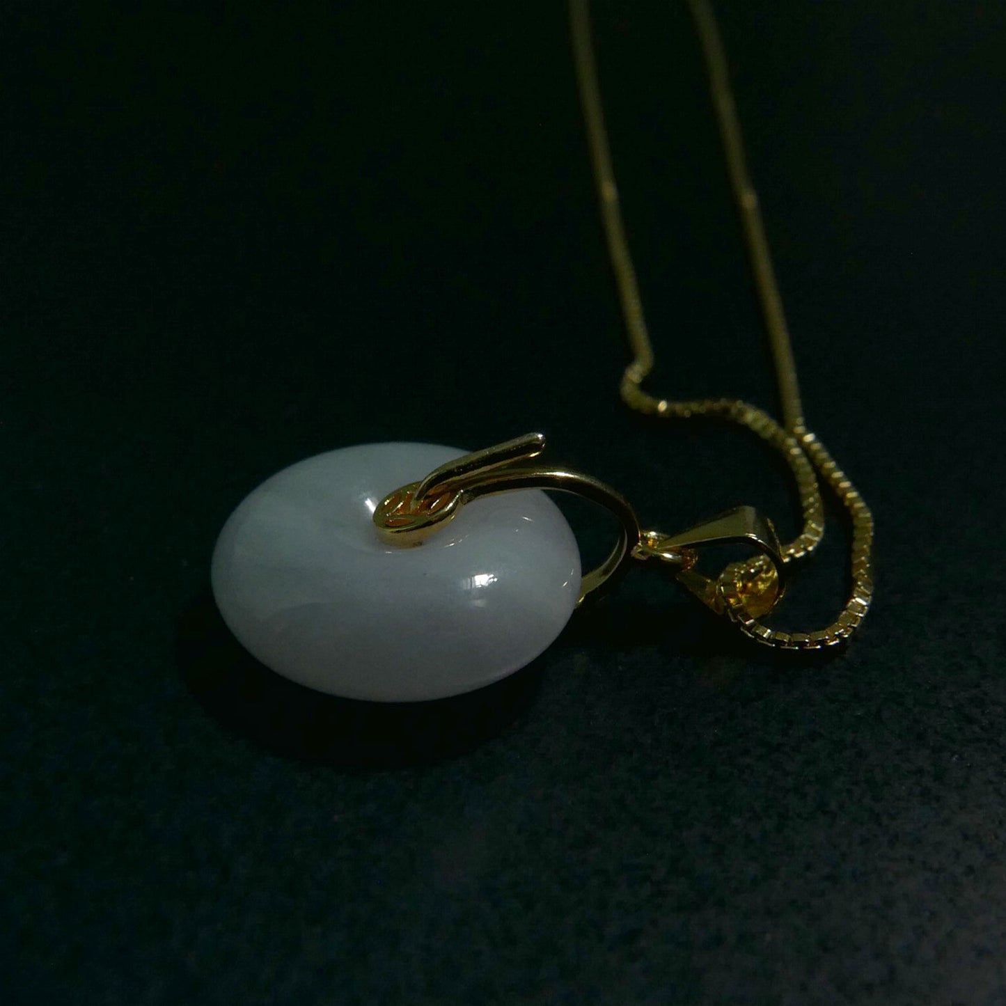 Prosperity Lavender Jade Donut Pendant with 14K Gold Plated Sterling Silver 1mm Box Chain Necklace (18") | Snow Heart Crystals - Online Crystal Shop Canada