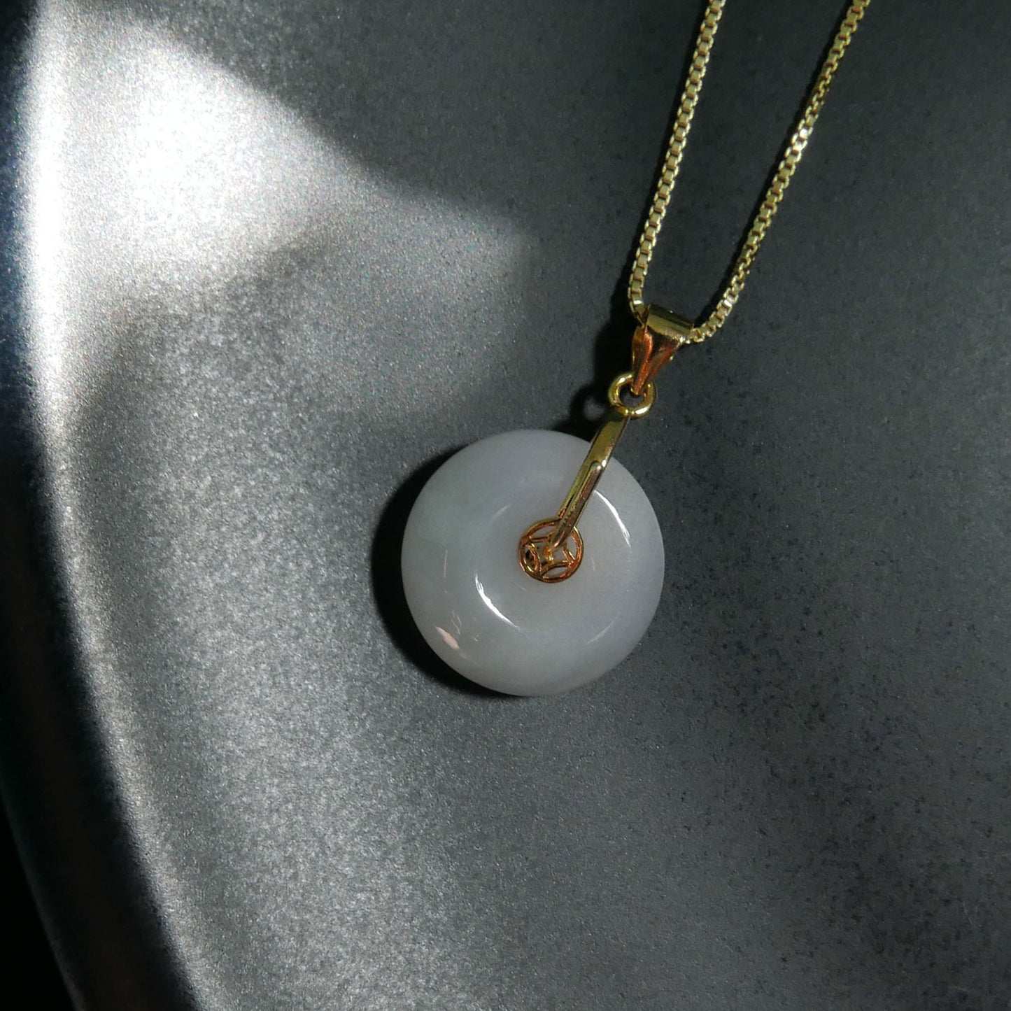 Prosperity Lavender Jade Donut Pendant with 14K Gold Plated Sterling Silver 1mm Box Chain Necklace (18") | Snow Heart Crystals - Online Crystal Shop Canada