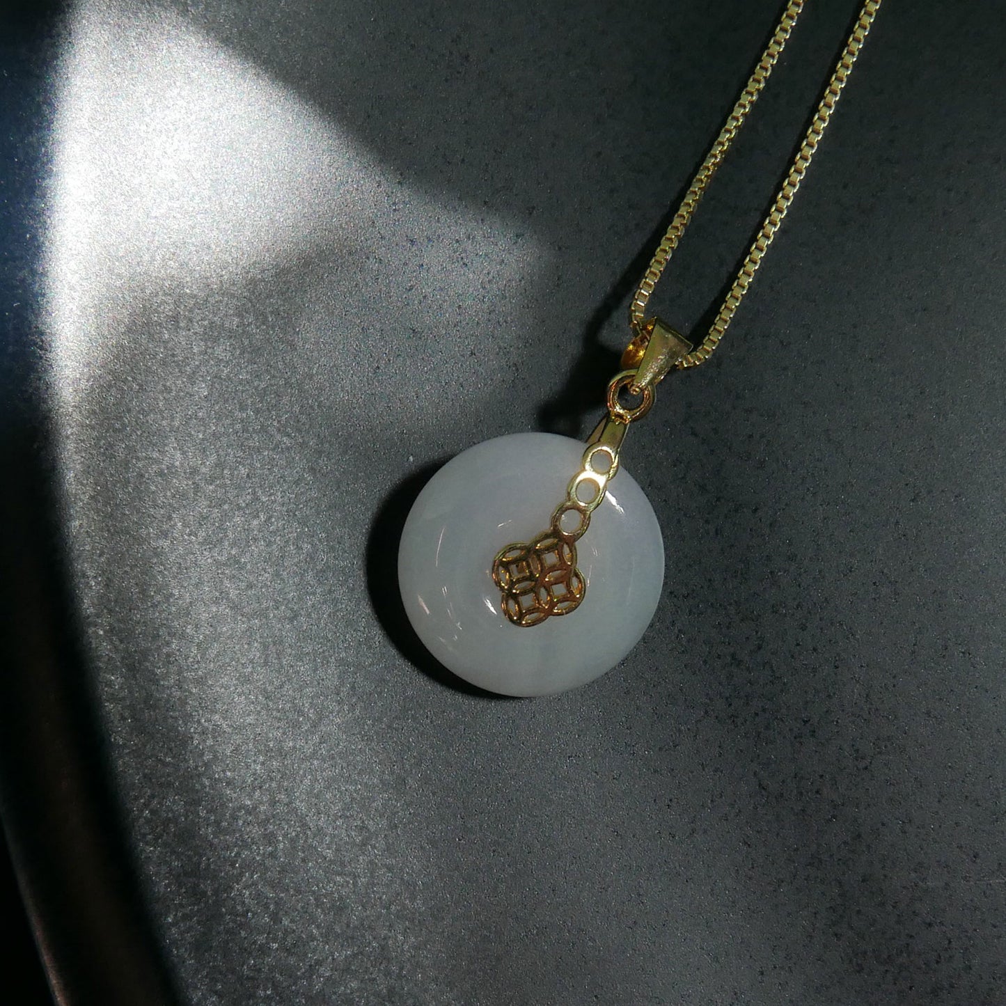 Prosperity Lavender Jade Donut Pendant with 14K Gold Plated Sterling Silver 1mm Box Chain Necklace (18") | Snow Heart Crystals - Online Crystal Shop Canada
