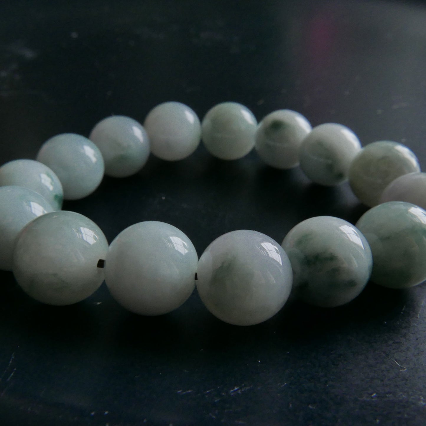 Green "Floating Flowers" Jade Bracelet (13-13.5mm) | Snow Heart Crystals - Online Crystal Shop Canada