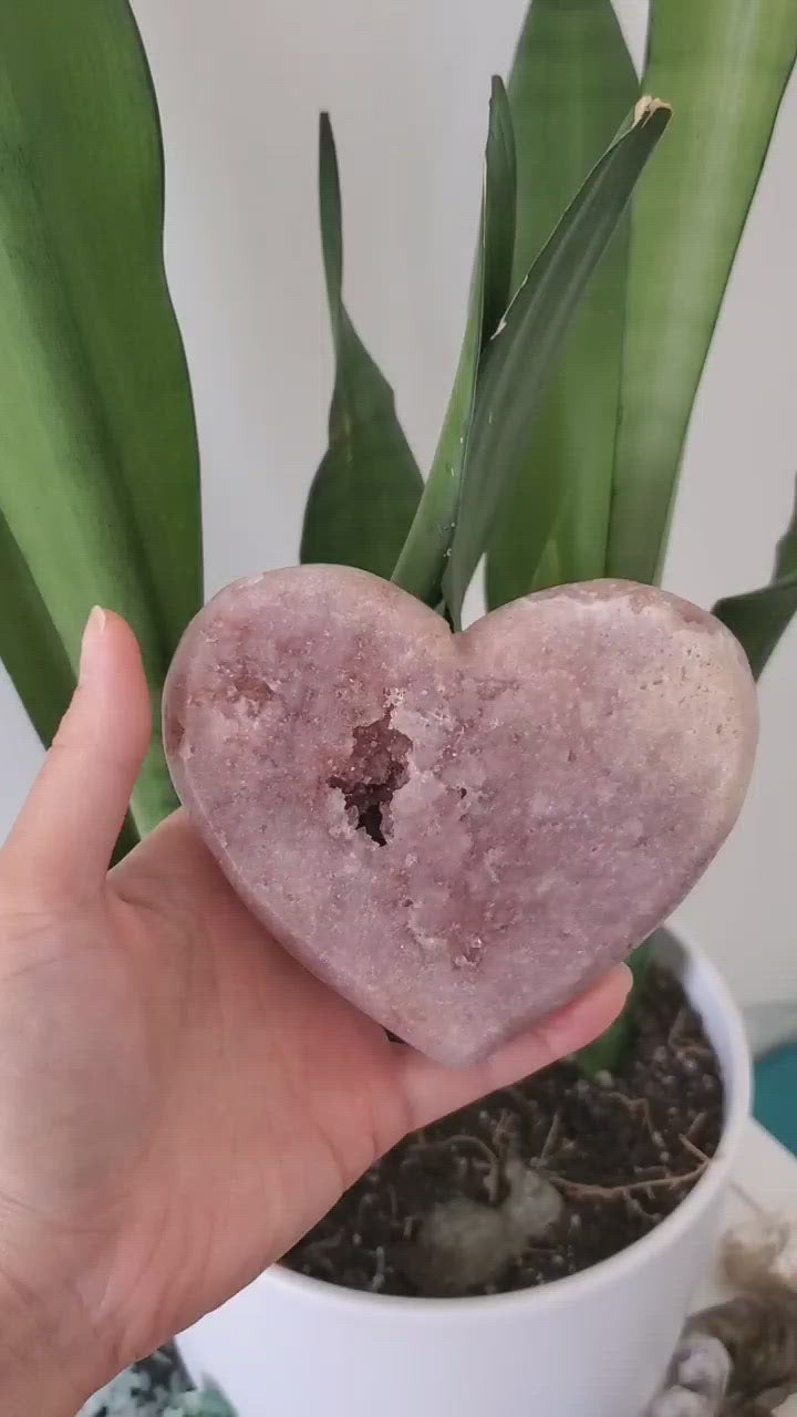 brazil pink amethyst heart carving with metal stand