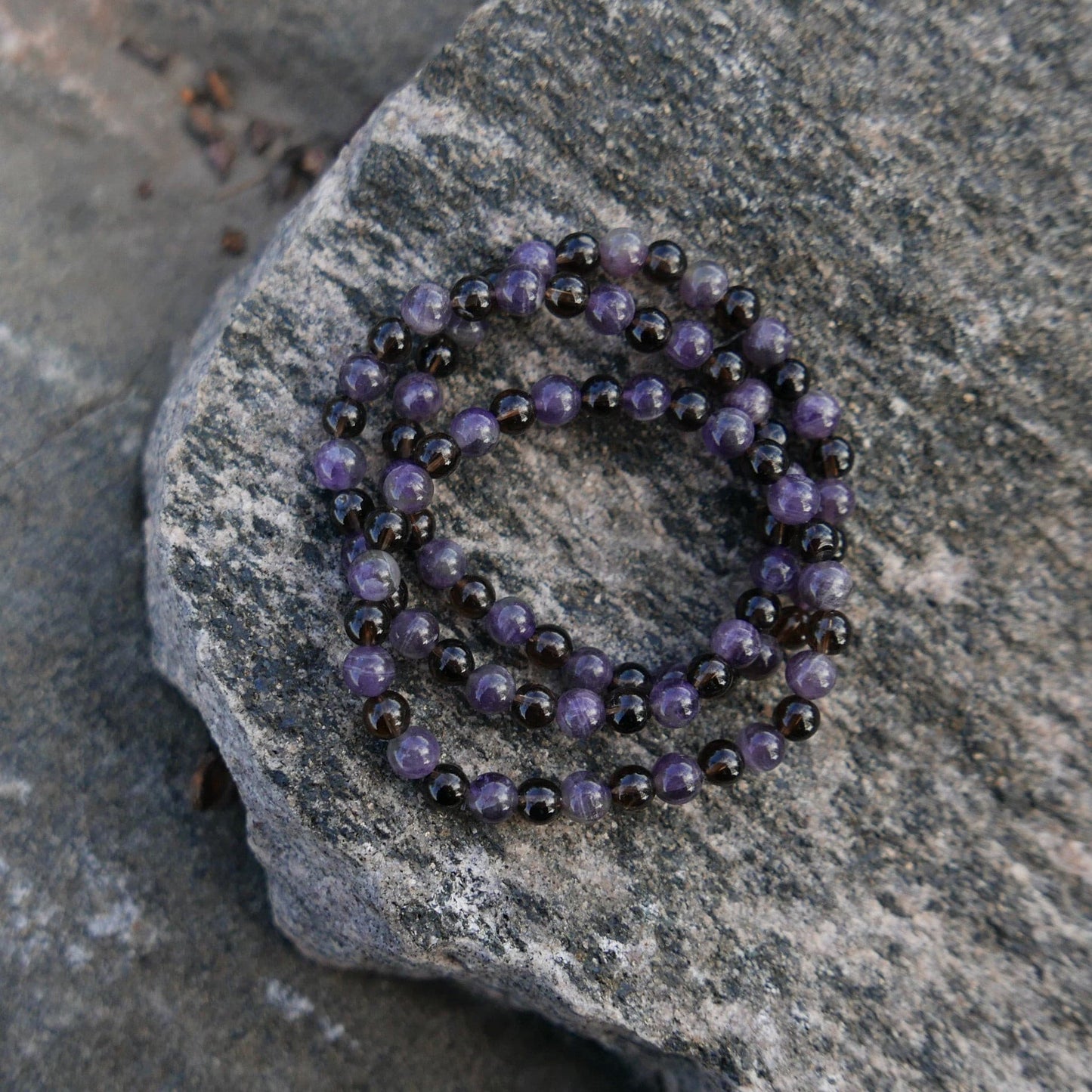 Smoky Quartz + Smoky Amethyst Bead Bracelet