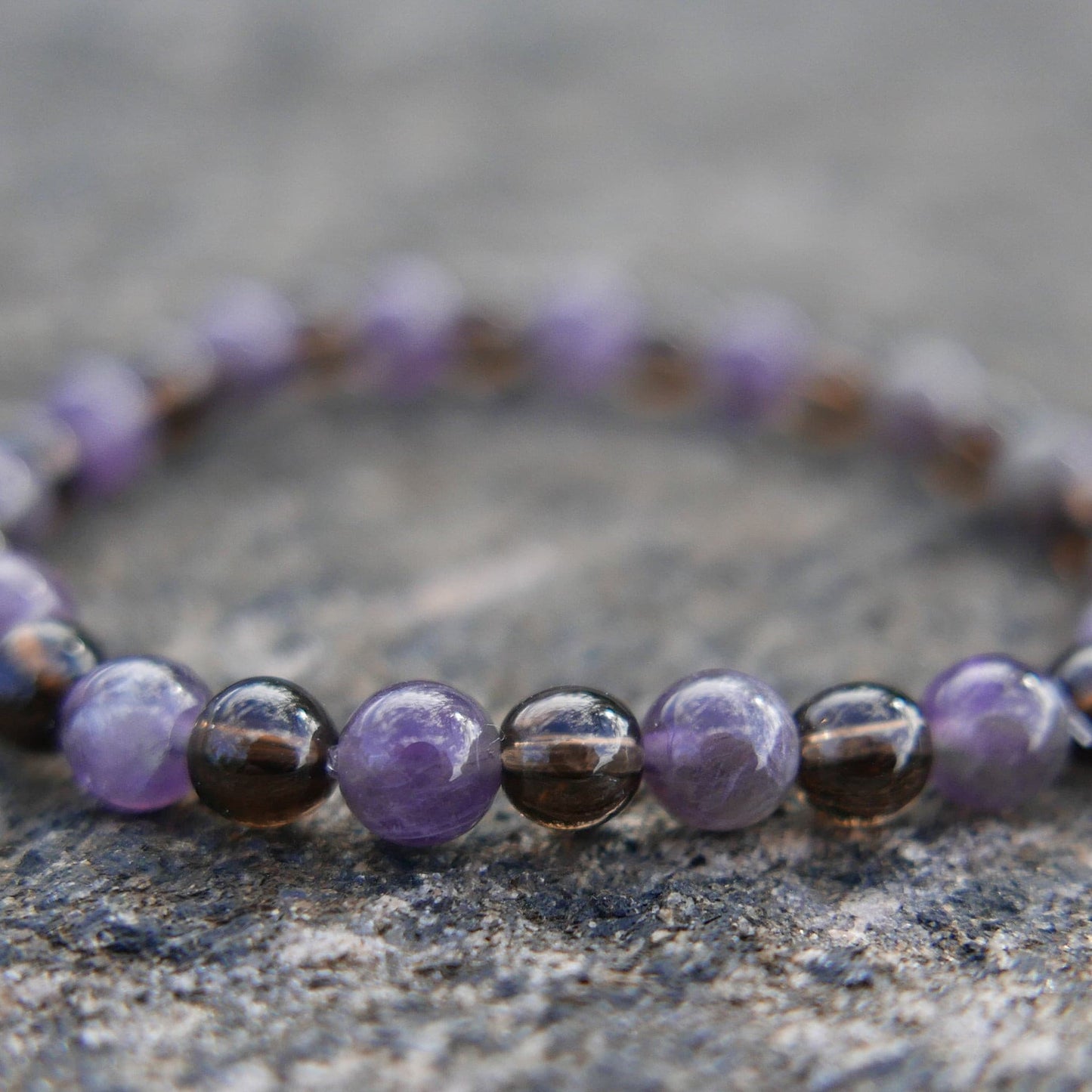 Smoky Quartz + Smoky Amethyst Bead Bracelet