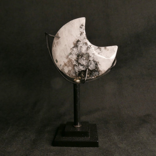 Rainbow Moonstone Moon with Black Metal Stand | Snow Heart Crystals - Online Crystal Shop Canada 