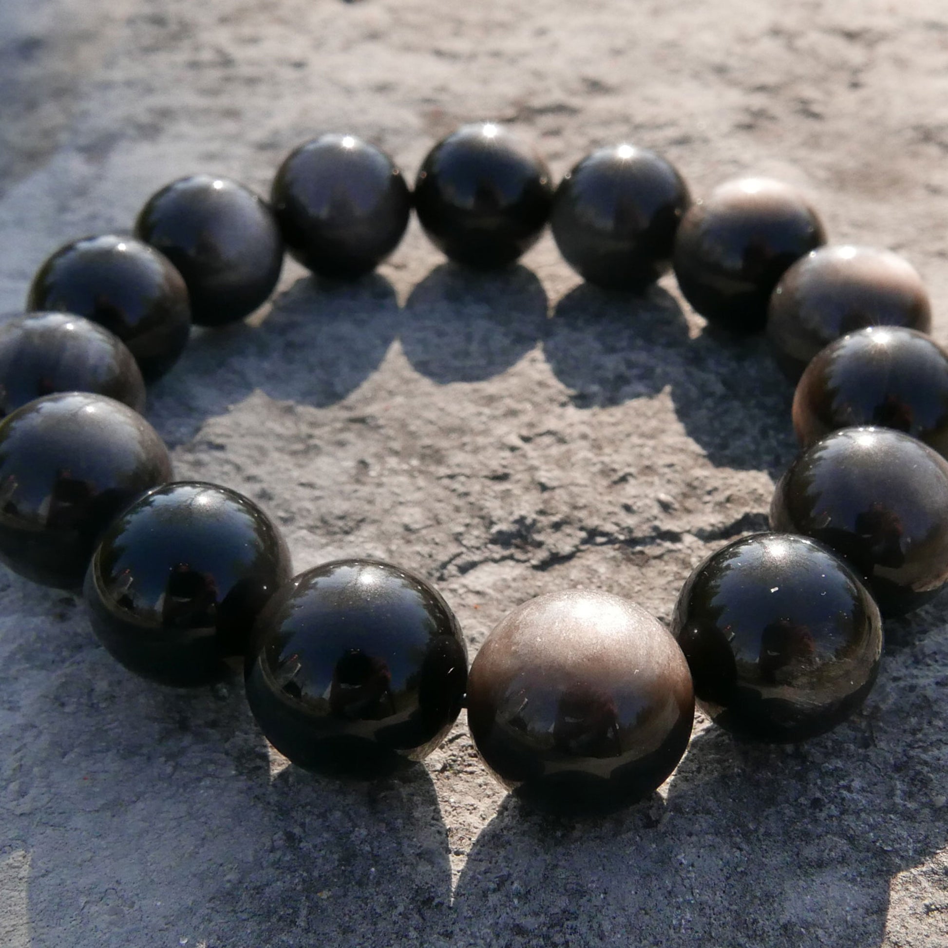 Silver Obsidian Bracelet (8-8.5mm) | Snow Heart Crystals - Online Crystal Shop Canada 