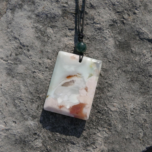 Flower Agate Pendant with Adjustable 1mm Waxed Cord Necklace | Snow Heart Crystals - Online Crystal Shop Canada 