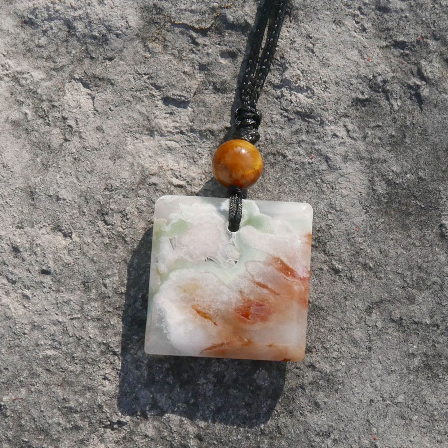 Flower Agate Pendant with Adjustable 1mm Waxed Cord Necklace | Snow Heart Crystals - Online Crystal Shop Canada 