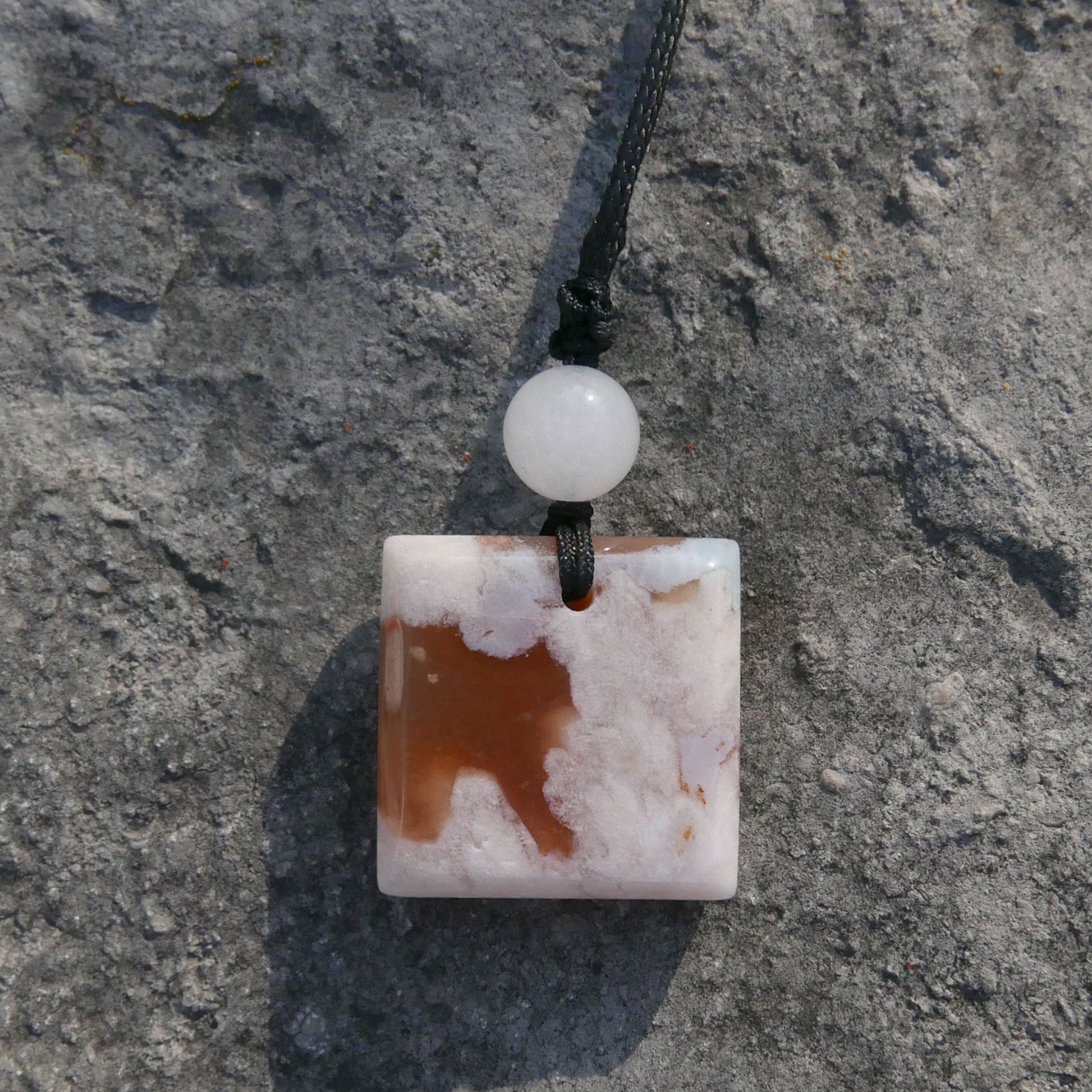 Flower Agate Pendant with Adjustable 1mm Waxed Cord Necklace | Snow Heart Crystals - Online Crystal Shop Canada 