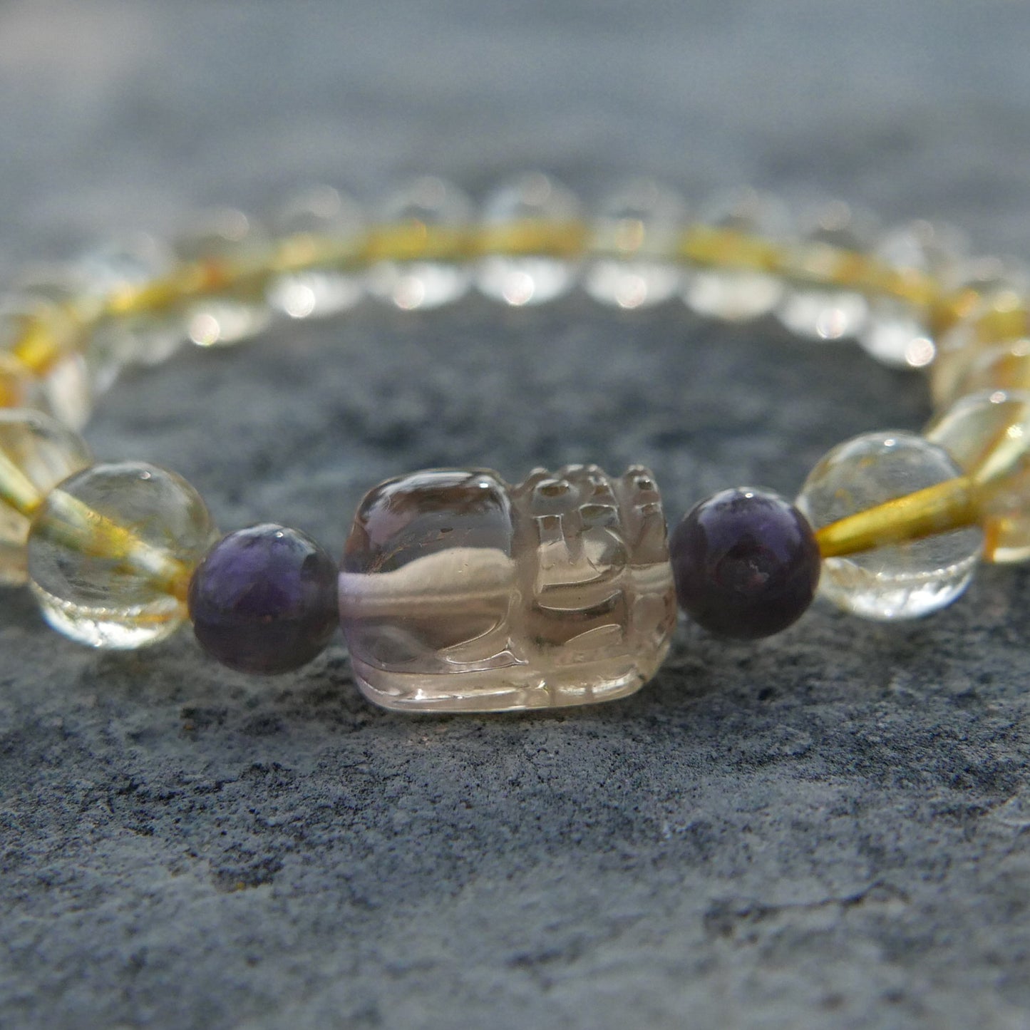 Citrine Bracelet (8-8.5mm) and Amethyst with Ametrine Pixiu | Snow Heart Crystals