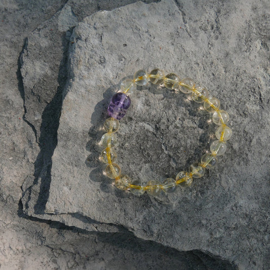 Citrine Bead Bracelet (8-8.5mm) with Ametrine Pixiu | Snow Heart Crystals 