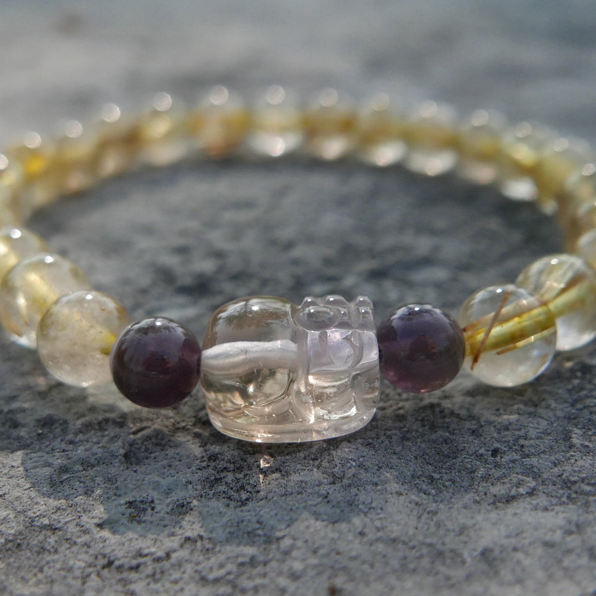 Golden Rutile Bracelet with Ametrine Pixiu | Snow Heart Crystals