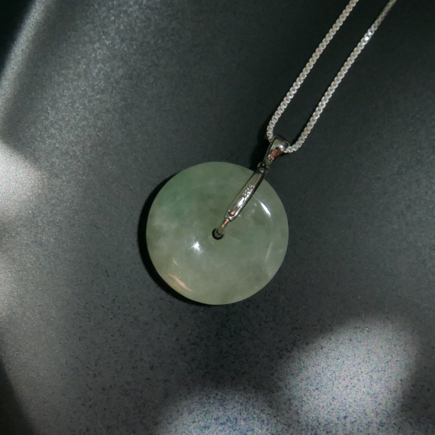 Green Jade Donut Pendant with Sterling Silver 1mm Box Chain Necklace (18") | Snow Heart Crystals - Online Crystal Shop Canada 