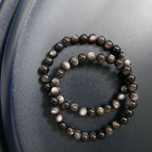 Silver Obsidian Bracelet (6.5-7mm) | Snow Heart Crystals - Online Crystal Shop Canada 
