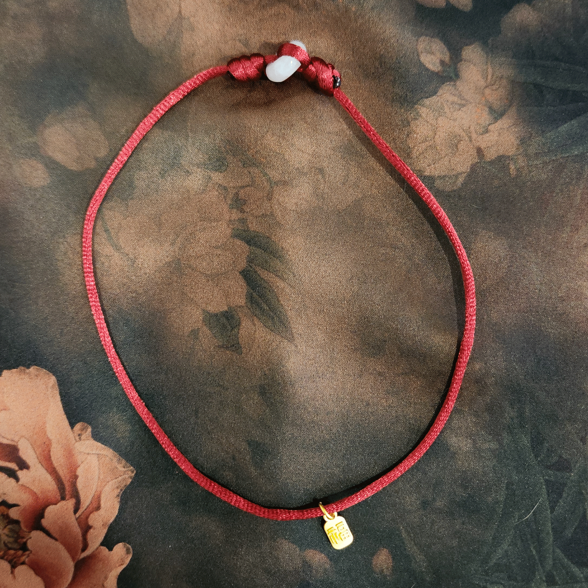 Ice Jade Donut Red Cord Bracelet | Snow Heart Crystals
