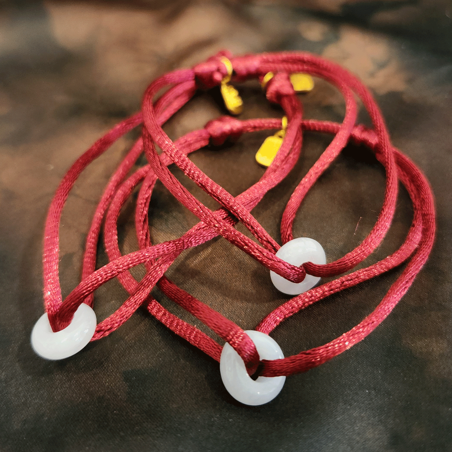 Ice Jade Donut Red Cord Bracelet | Snow Heart Crystals