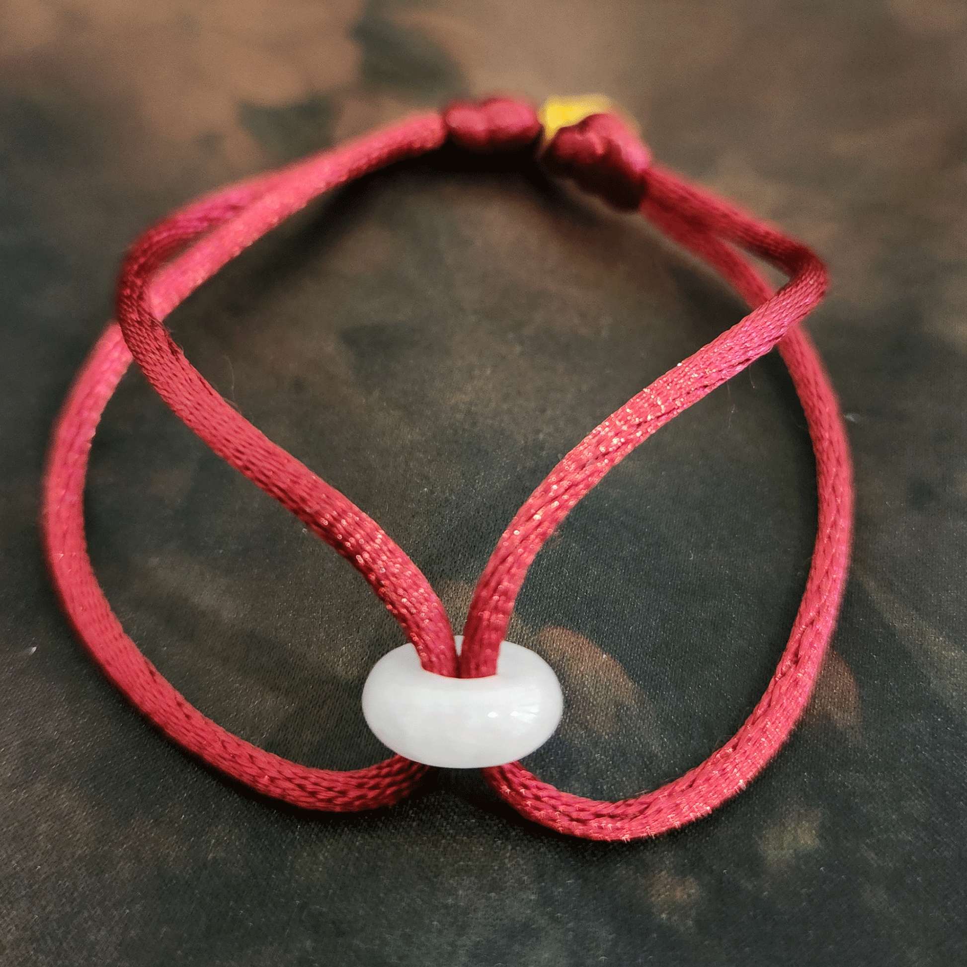 Ice Jade Donut Red Cord Bracelet | Snow Heart Crystals