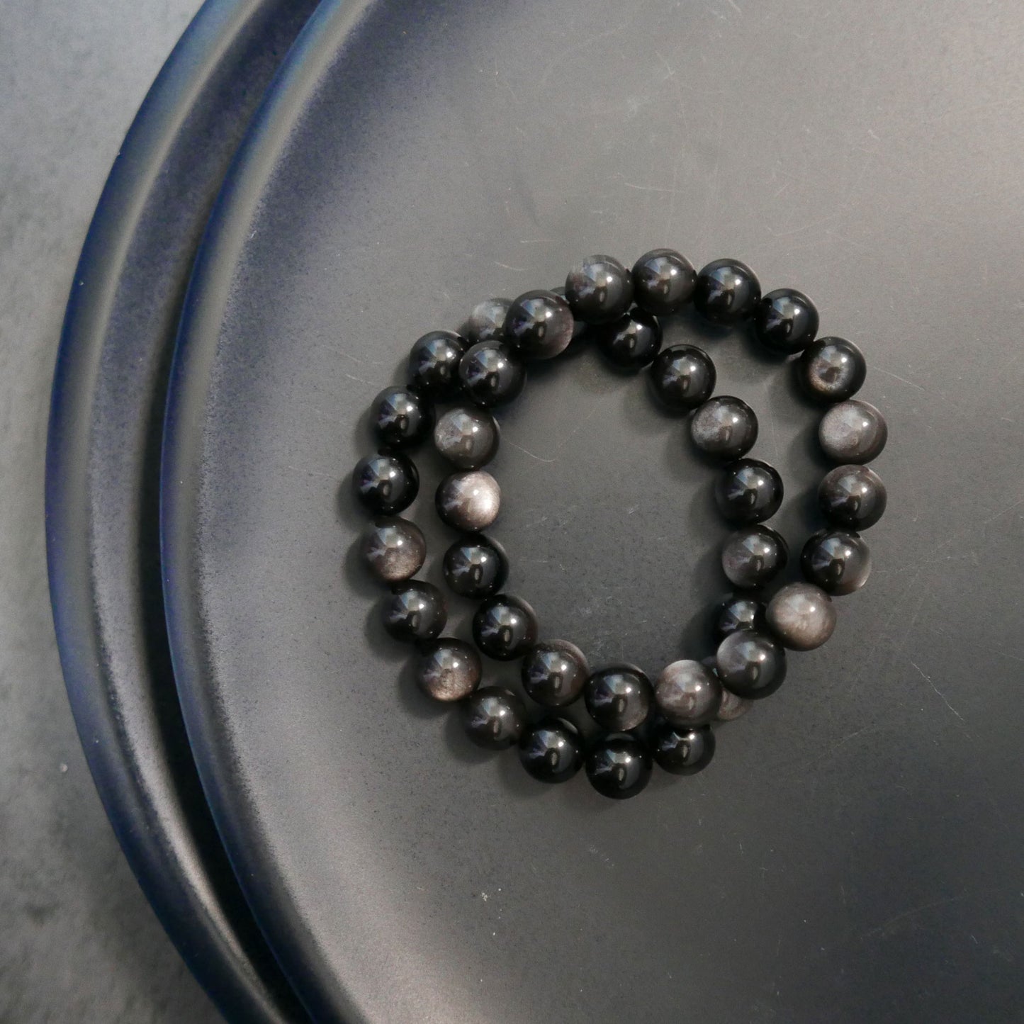 Silver Obsidian Bracelet (8-8.5mm) | Snow Heart Crystals - Online Crystal Shop Canada 