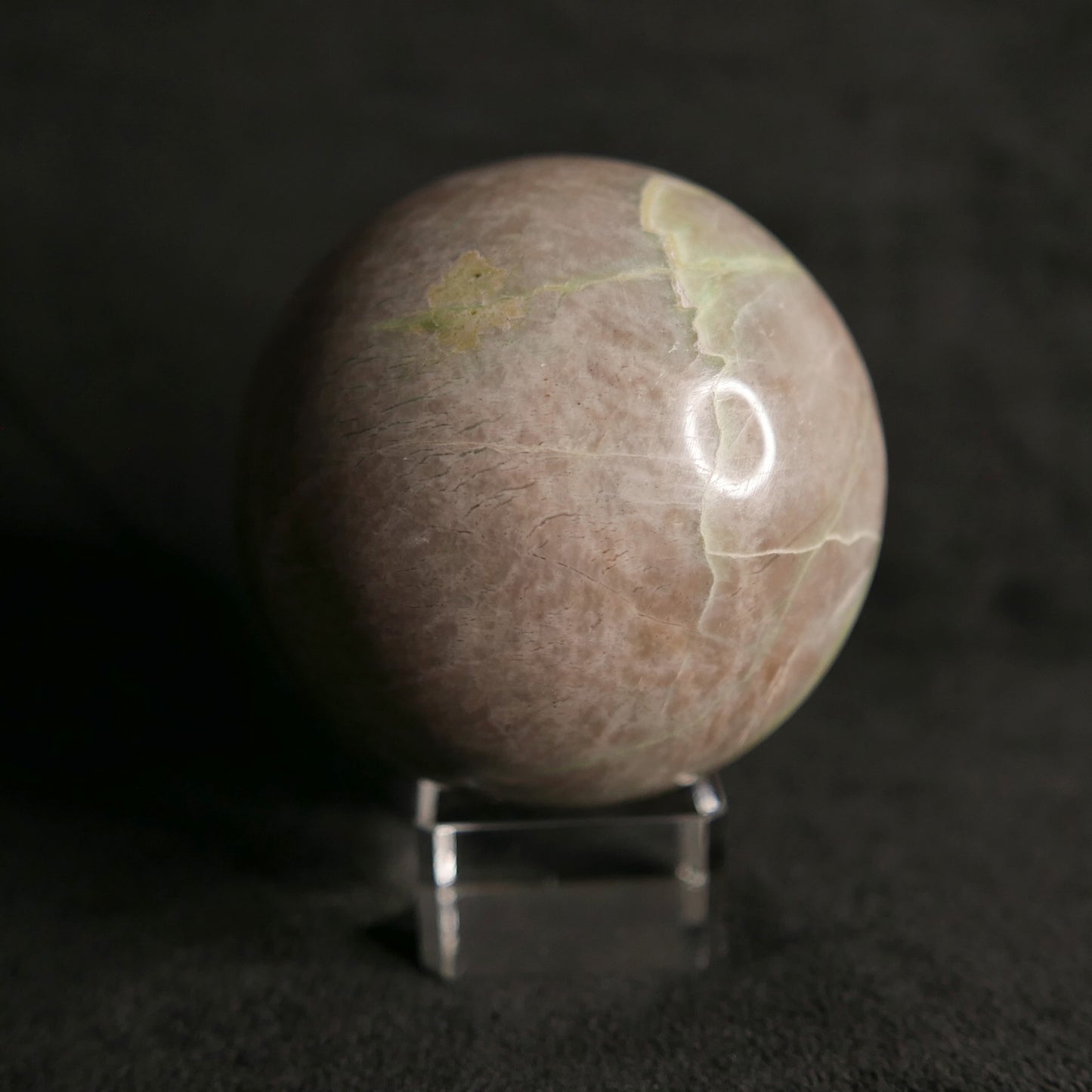 Green Moonstone Sphere with Glass Stand