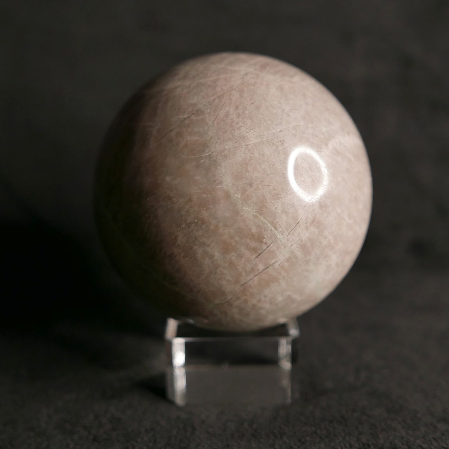 Green Moonstone Sphere with Glass Stand