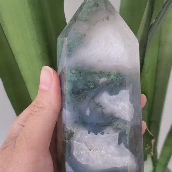 moss agate crystal tower