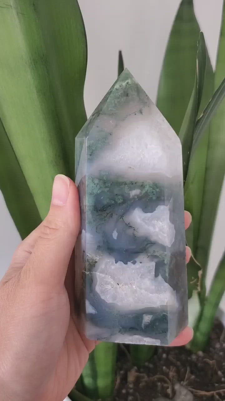 moss agate crystal tower